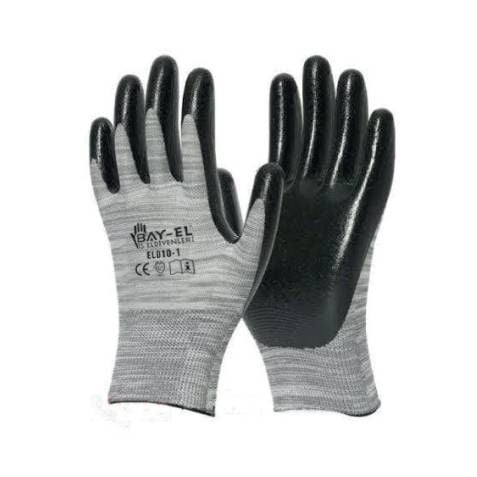 BAY-EL    EL005 PLUS ELDİVEN 10''PAMUK ASTARLI LİKRALI ÖRME NİTRİL MONTAJ ELDİVEN   12li