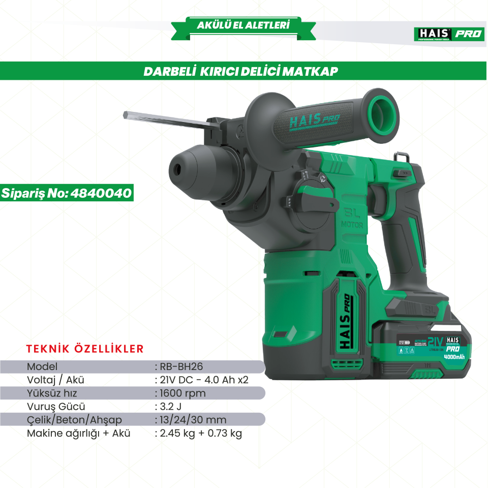 HAISPRO AKÜLÜ DARBELİ DELİCİ KIRICI MATKAP 21V 8.0Ah