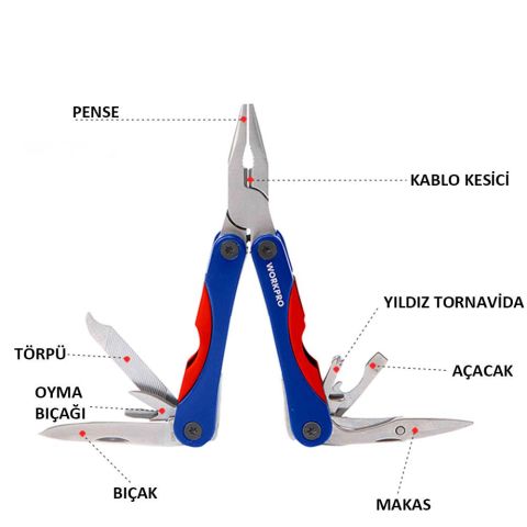 WORKPRO WP382017 12 IN 1 Çok Fonksiyonlu Profesyonel Mini Pense Seti + Taşıma Kılıfı
