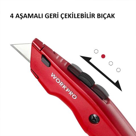 WORKPRO WP213017 Ağır Hizmet Alüminyum Gövde Geri Çekilebilir Rötuş Maket Bıçağı + 3 Adet Yedek Bıçak