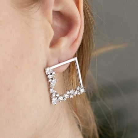 Half Stone Square Earrings