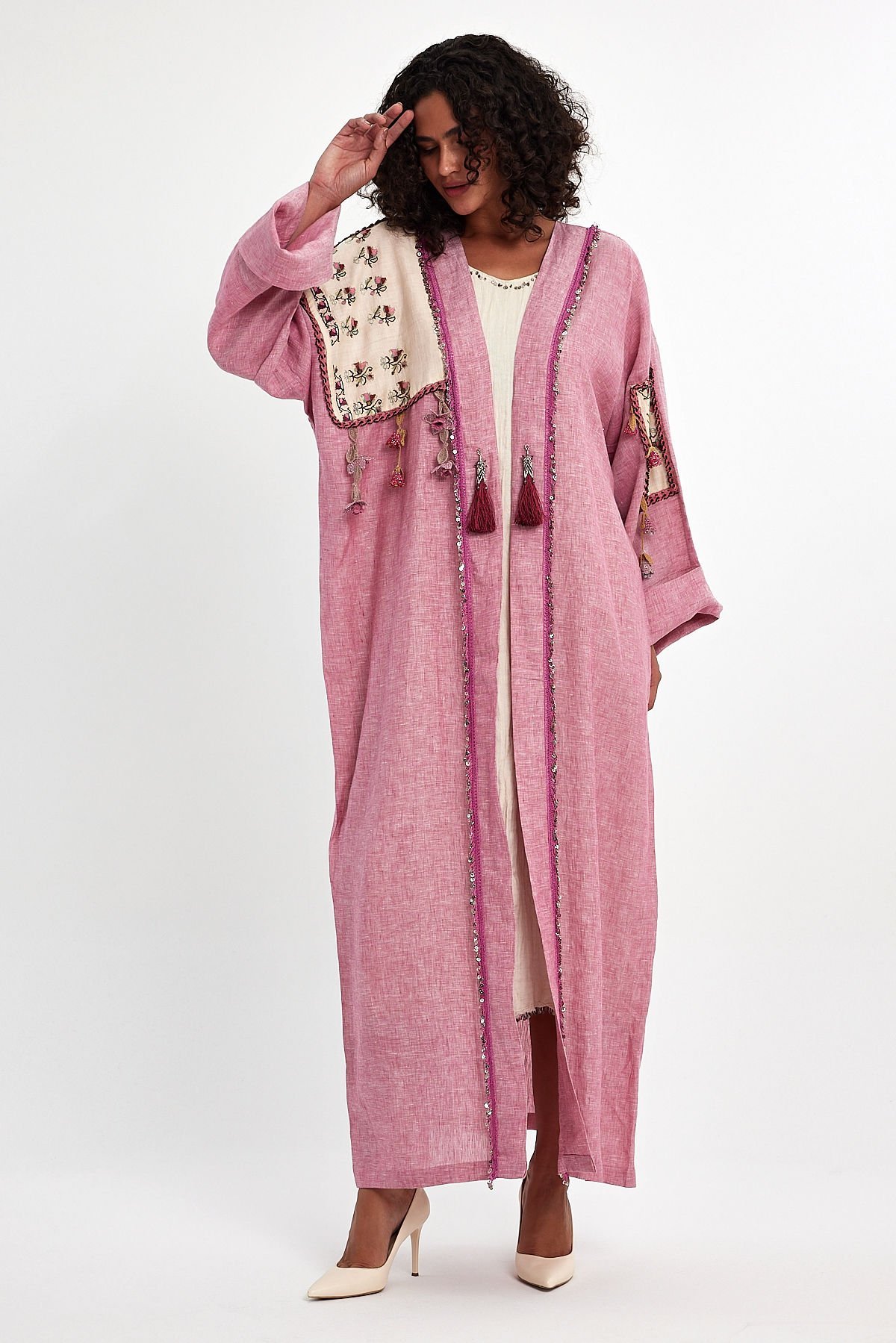 Dark Pink Antique Piece Special Design Abaya