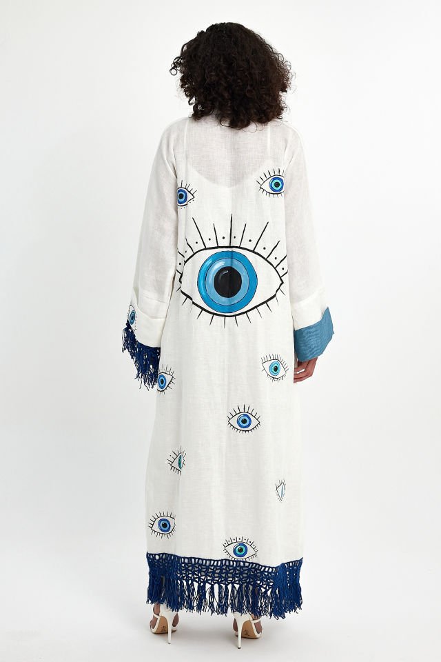 Eye Hand Painted Linen Special Design Abaya