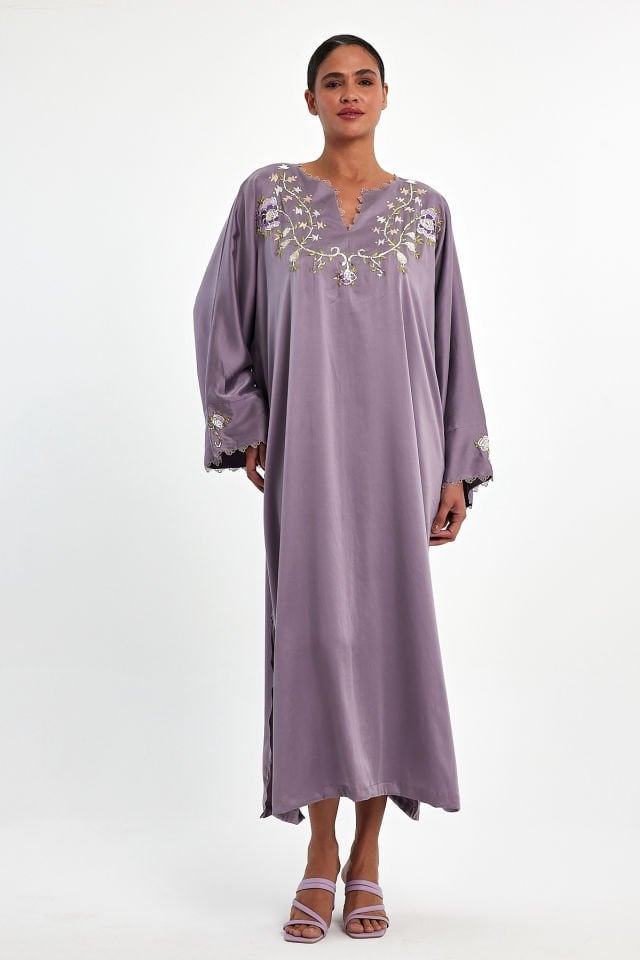 Purple Silk Fabric Wire and Silk Embroidery Dress