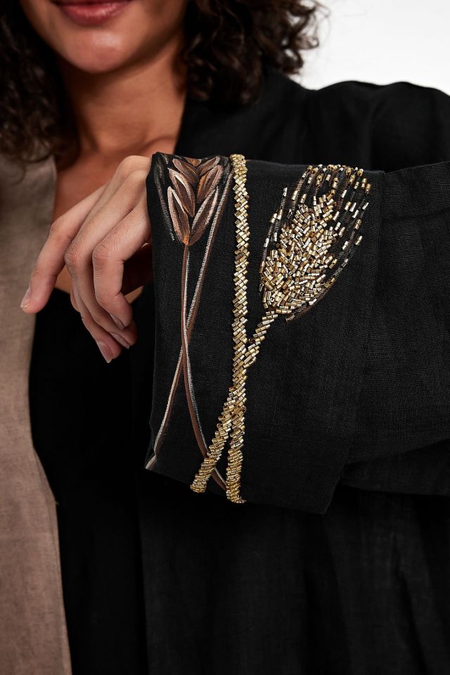 Hand - Painted Beaded Abaya with Spike Pattern