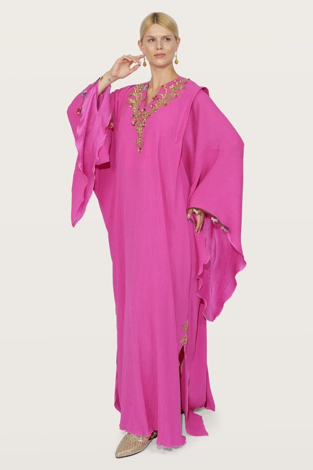 Antique Embroidered Dress on Luxury Silk Fabric