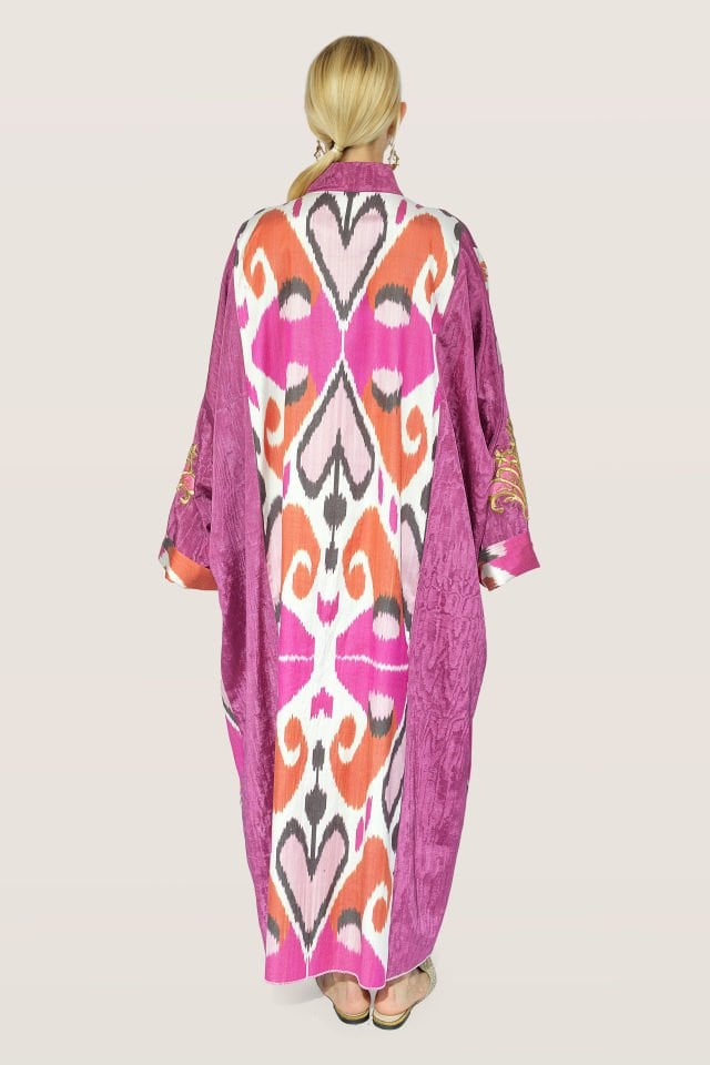 Hand - Woven Ikat Silk Fabric With Antique Gold Pieces Dress