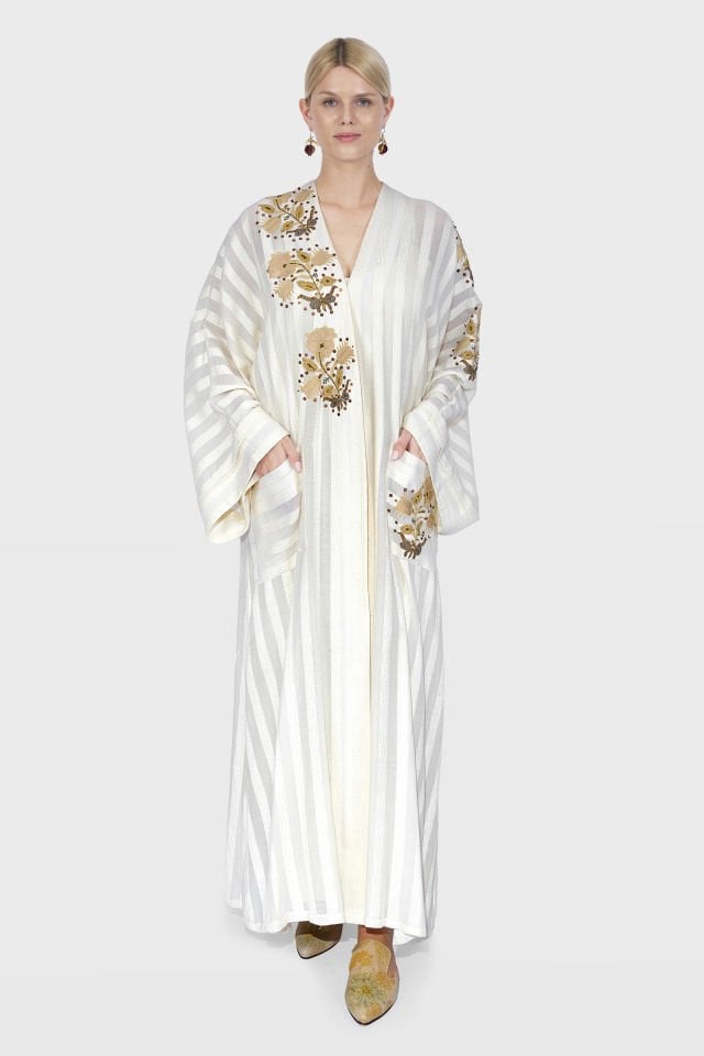 Antique Silk Gold Wire Fabric Silk Hand Woven Abaya