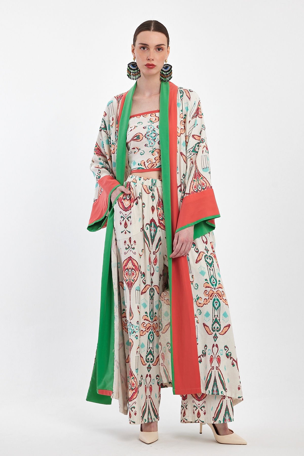 Three Piece Kimono Set - Cotton Linen Fabric