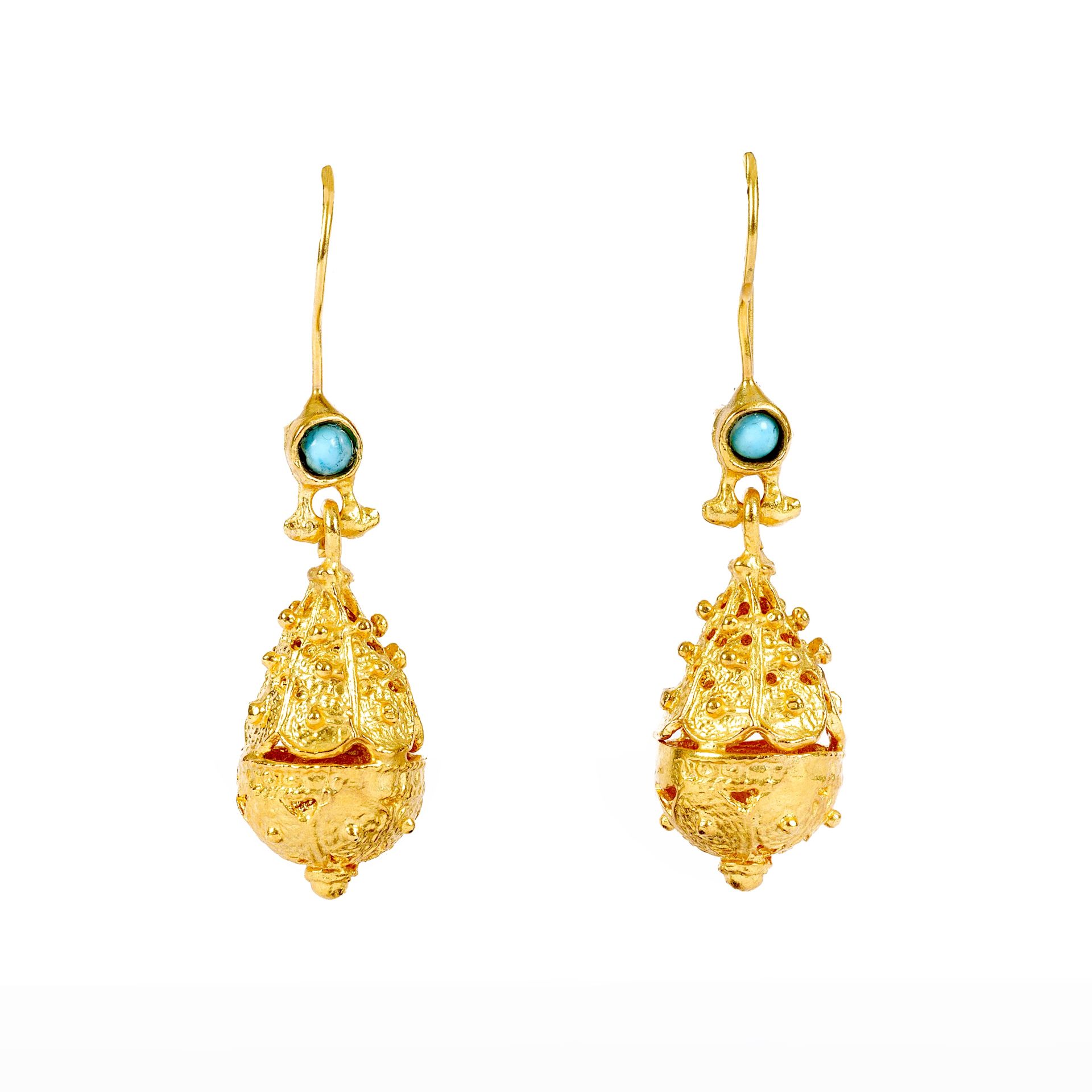 Gold Plated Turquoise Stone Antique Design Earrings