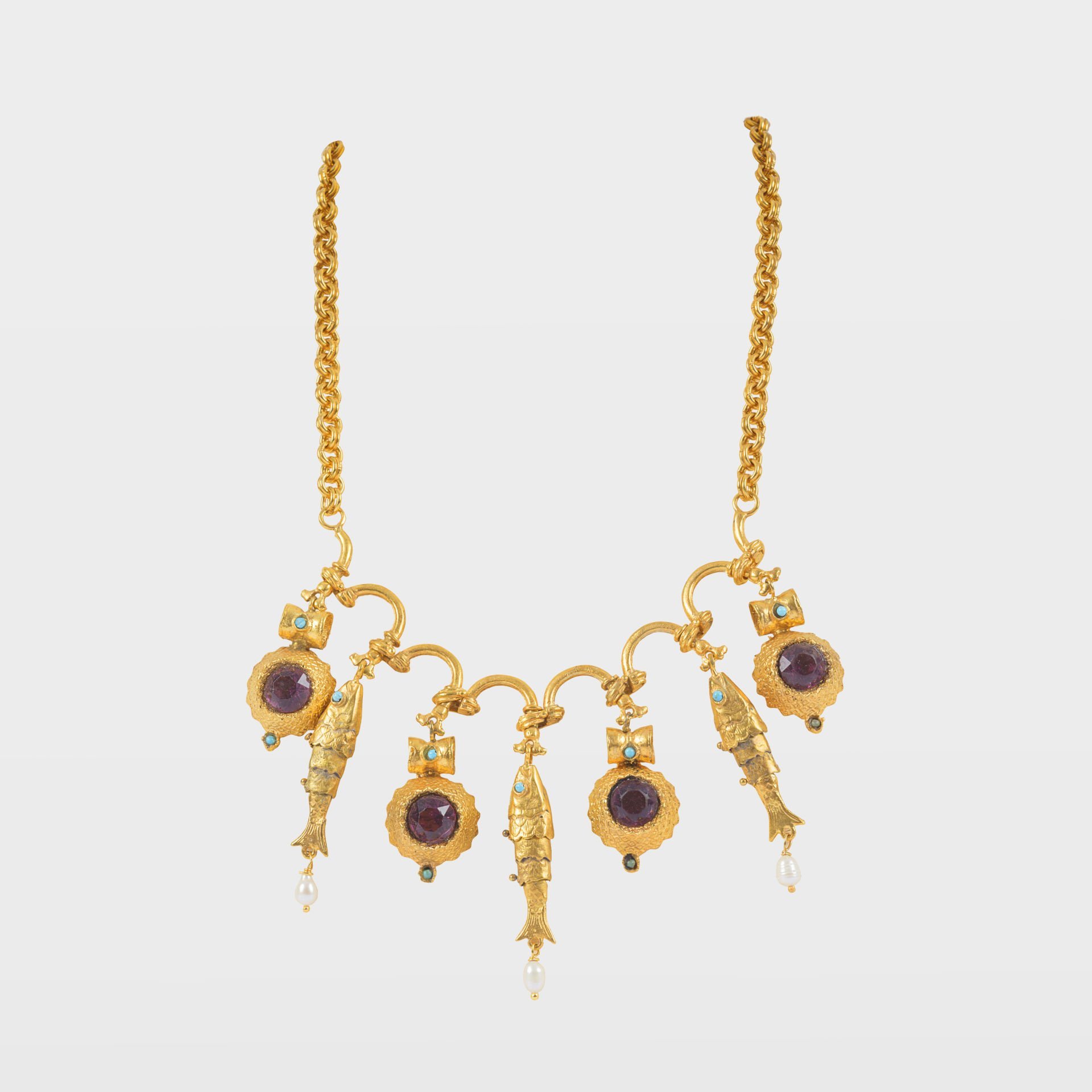 Gold Plated Antique Fish Motif Necklace