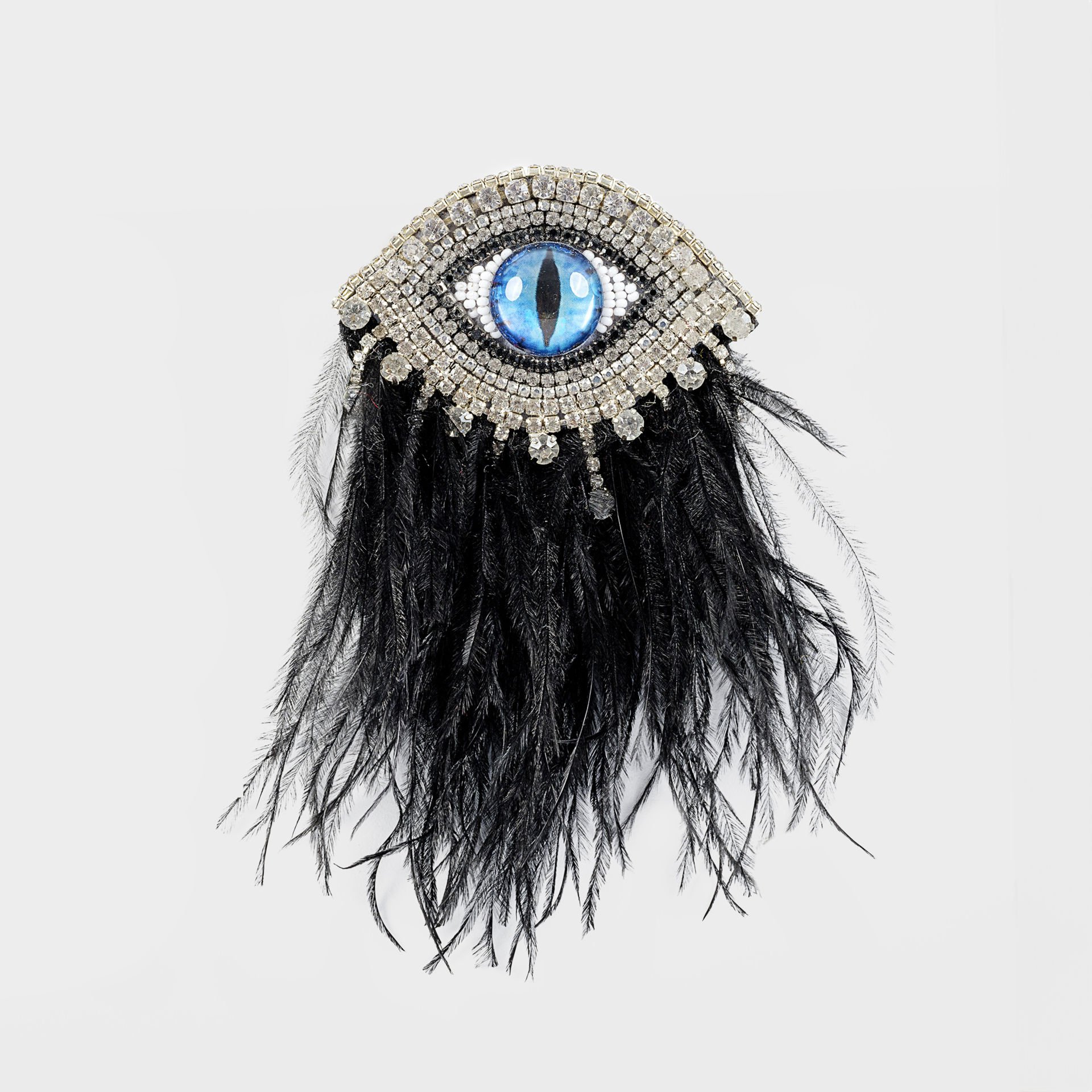 Feather Eye Swarovski Brooch Black