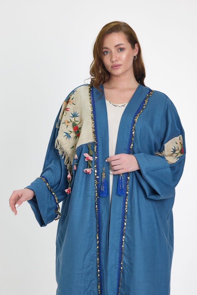 Antique Piece Blue Special Design Abaya