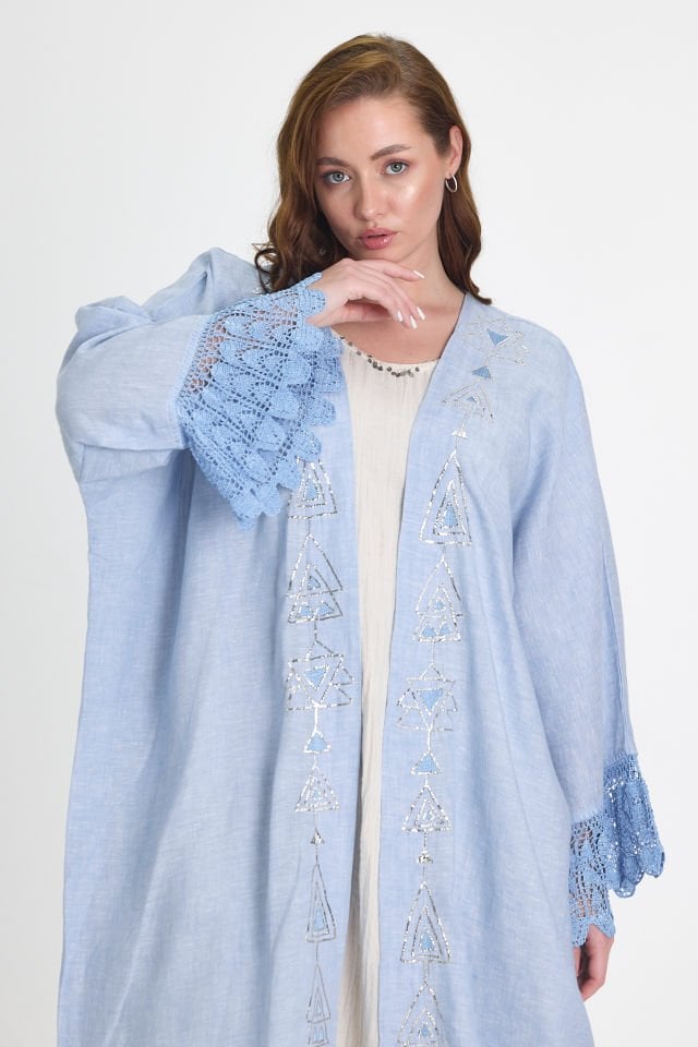 Blue Crochet and Sarma with Silver Thread Abaya