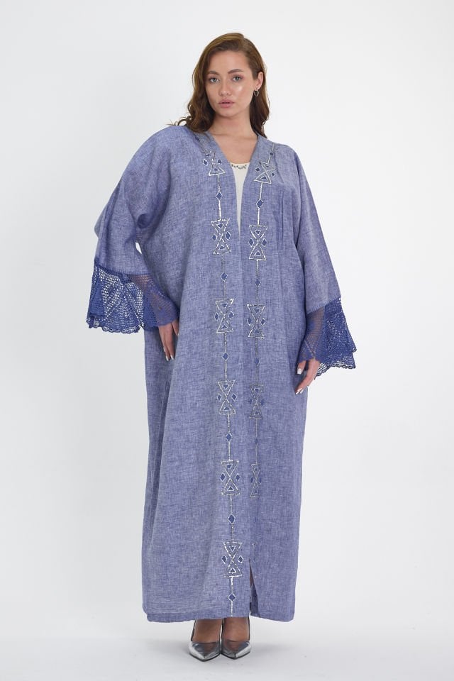 Blue Crochet and Sarma with Silver Thread Abaya