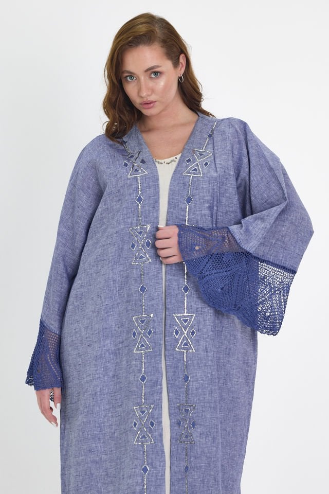 Blue Crochet and Sarma with Silver Thread Abaya