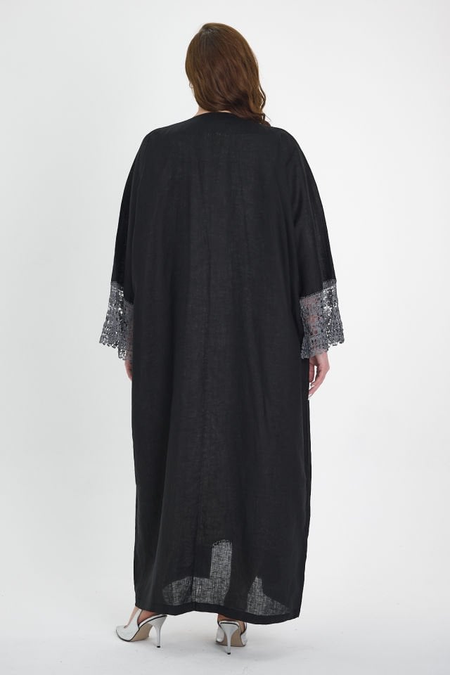Black Crochet and Sarma with Silver Thread Abaya