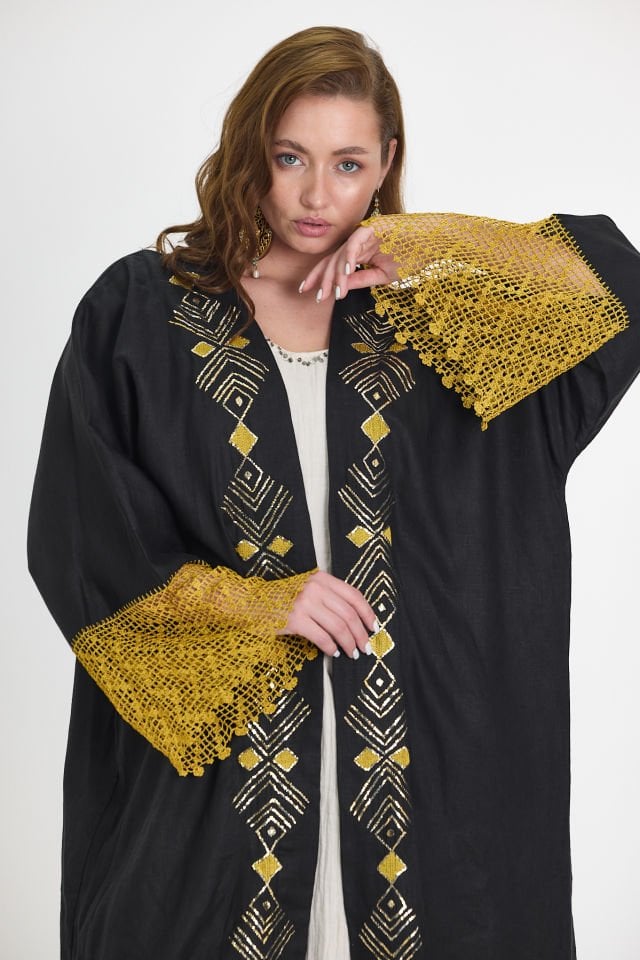Crochet and Sarma with Silver Thread Black Abaya