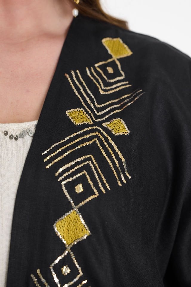 Crochet and Sarma with Silver Thread Black Abaya
