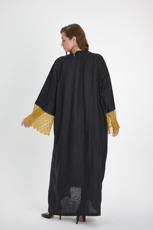 Crochet and Sarma with Silver Thread Black Abaya