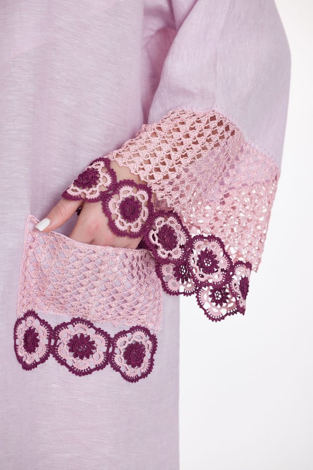 Lilac Silk Thread Crochet Linen Dress