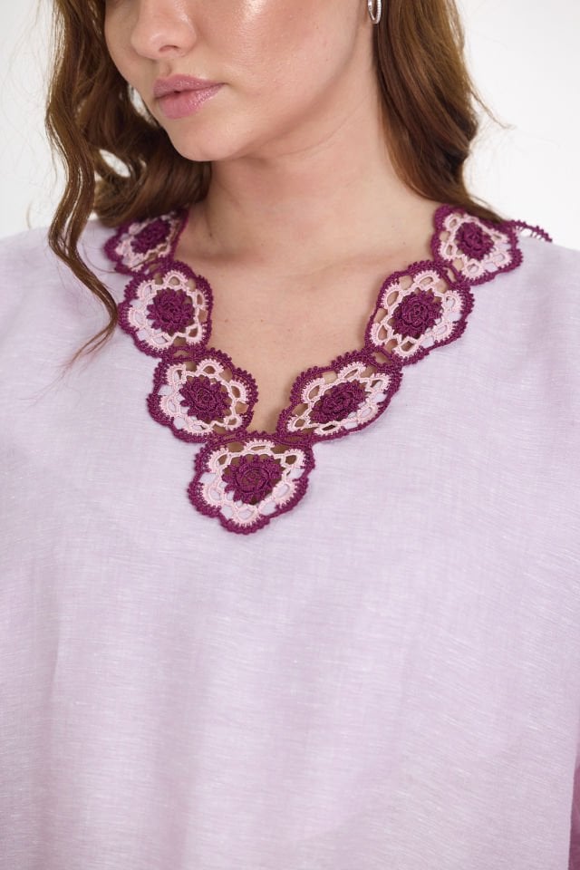 Lilac Silk Thread Crochet Linen Dress