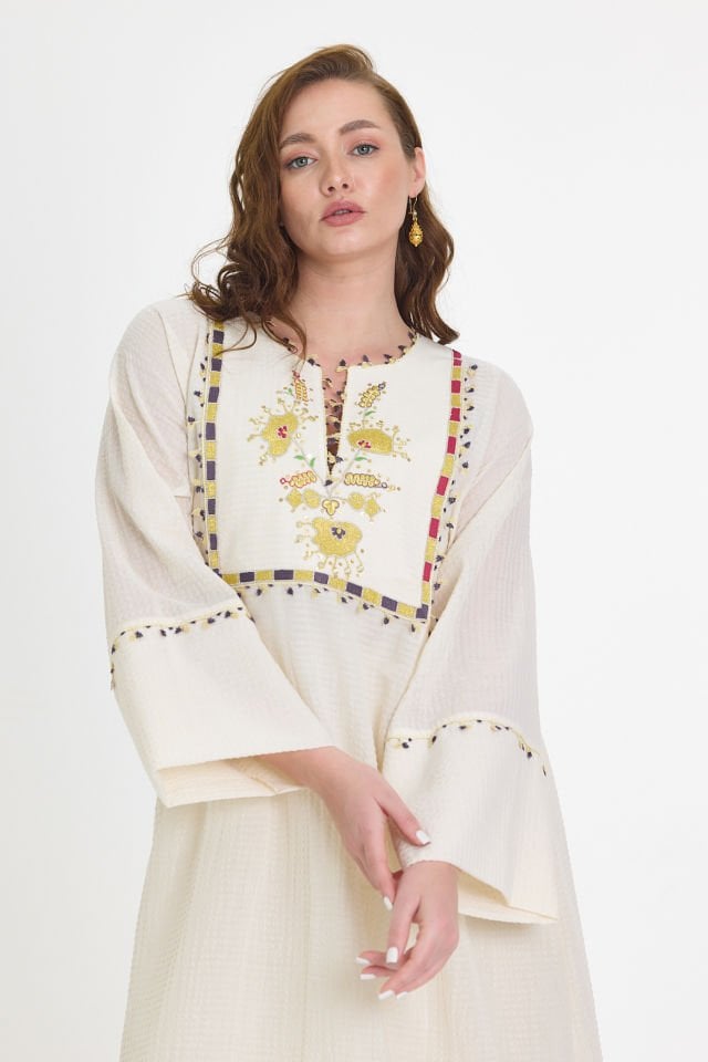Handmade Silk Fabric Dress with Ottoman Motifs