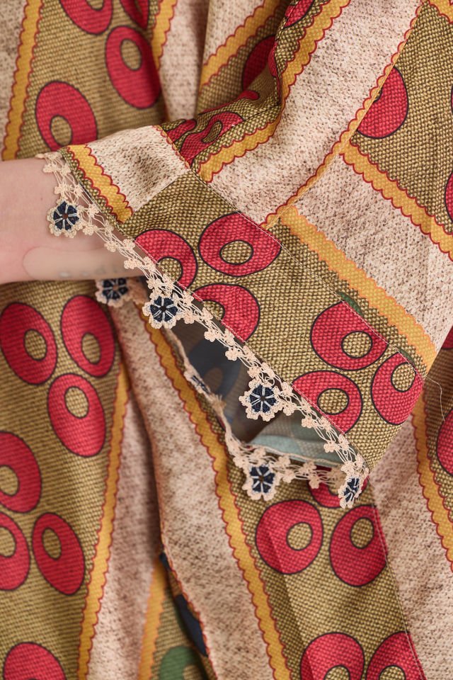 Patterned Silk Satin Kaftan Dress