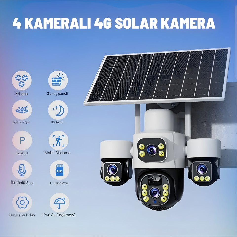 Inox Digital X14 4G E-Simli 4 Kameralı Güneş Enerjili Güvenlik Kamerası
