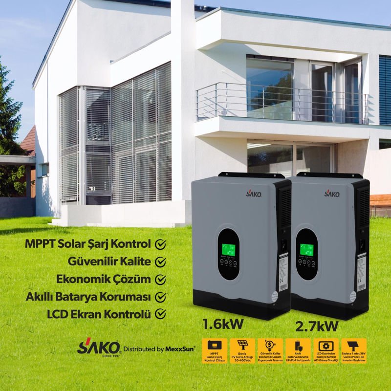 E-SUN 1.6kW / 12V Tam Sinüs Akıllı Voc 30-400 VDC