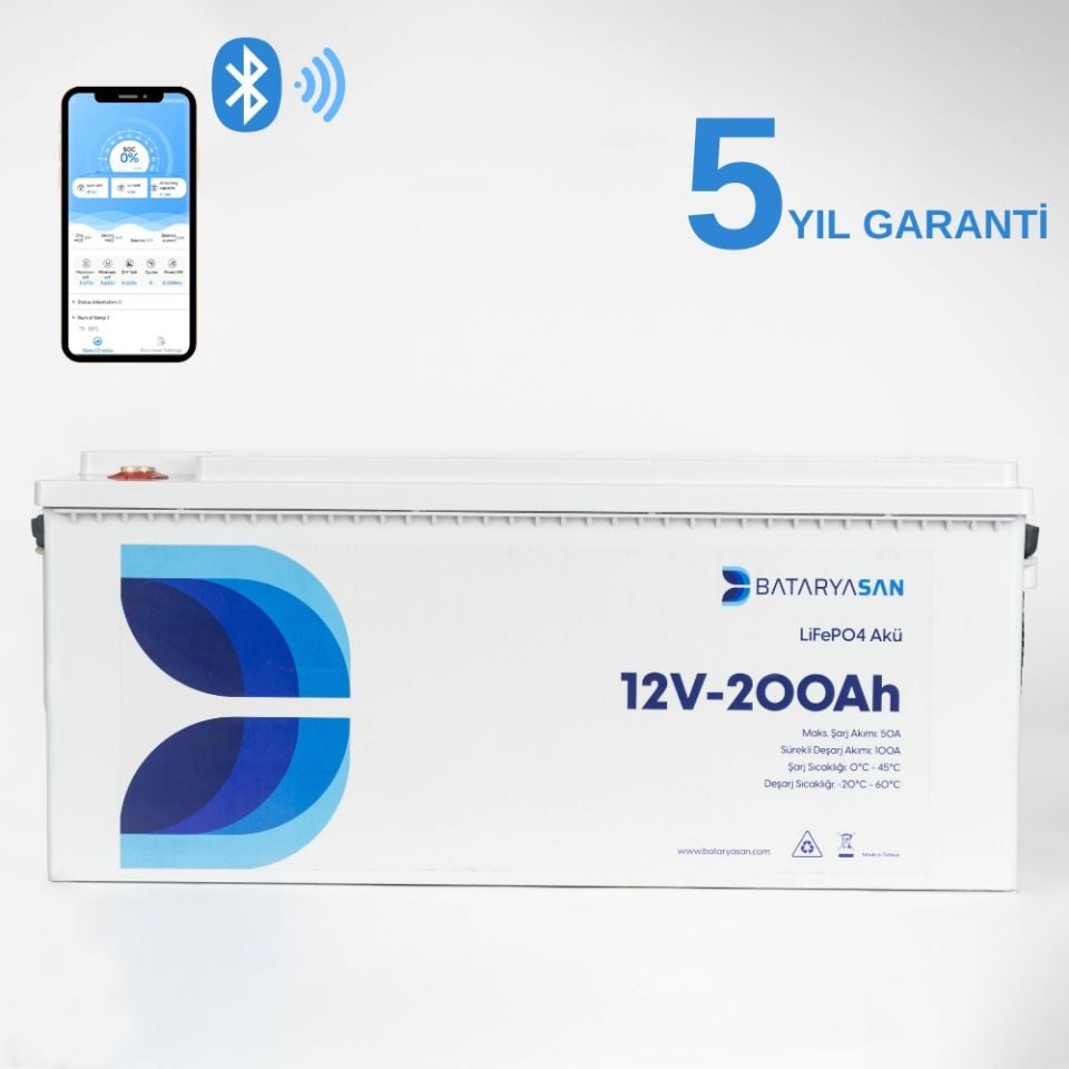 BATARYASAN 12V 200Ah Bluetooth Özellikli Lityum(LiFePO4) Akü
