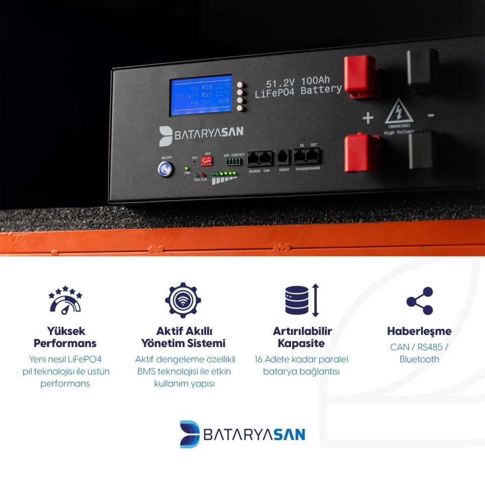 BATARYASAN 51.2V 100Ah Lityum(LiFePO4) Akü