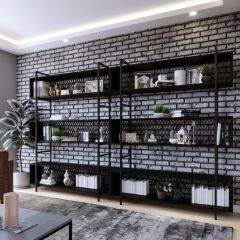 İclal Duvar Tipi Dekoratif Takım Açık Raf Siyah 280*180*30 cm