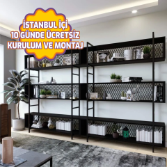 İclal Duvar Tipi Dekoratif Takım Açık Raf Siyah 280*180*30 cm