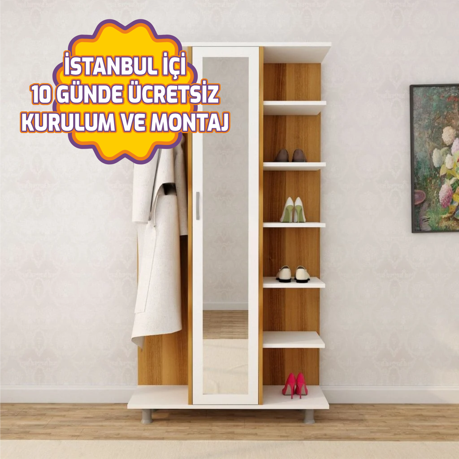 Ceviz Beyaz Pratik Portmanto 100*180*35 cm