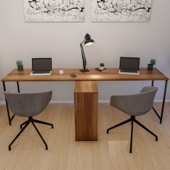 Demir Ayaklı İkili Çalışma Masası Meşe 240*60*70 cm