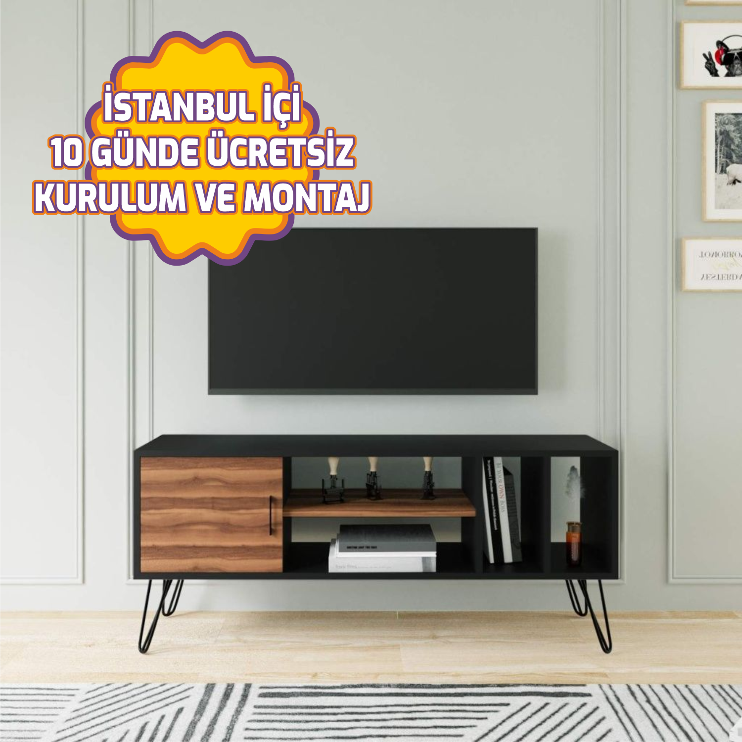 Tuğba Tv Sehpa Yerli Ceviz Siyah 150*40*60 cm
