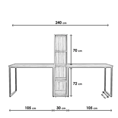 Büyük Boy İkili Çalışma Masası Ceviz 240*60*72 cm