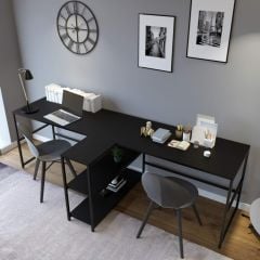 Büyük Boy İkili Çalışma Masası Siyah 240*60*72 cm