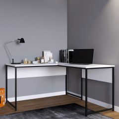 L Tasarım Siyah Demirli Çalışma Masası Beyaz 160*60*72 cm