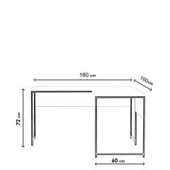 L Tasarım Siyah Demirli Çalışma Masası Beyaz 160*60*72 cm