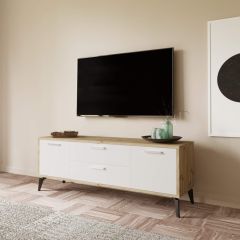 Sude Tv Sehpa Keçe Meşe Beyaz 150*55*40 cm