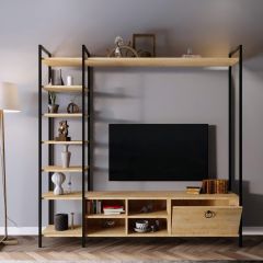 Mat Siyah Demirli Tv Ünitesi 200*180*34 cm