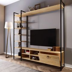 Mat Siyah Demirli Tv Ünitesi 200*180*34 cm