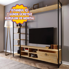 Mat Siyah Demirli Tv Ünitesi 200*180*34 cm