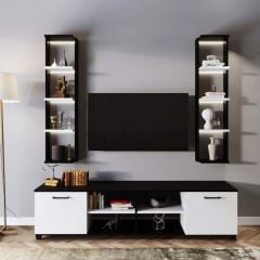 Çift Raflı Tv Ünitesi Siyah Beyaz 180*50*40 cm