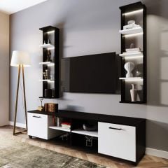 Çift Raflı Tv Ünitesi Siyah Beyaz 180*50*40 cm