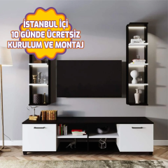 Çift Raflı Tv Ünitesi Siyah Beyaz 180*50*40 cm