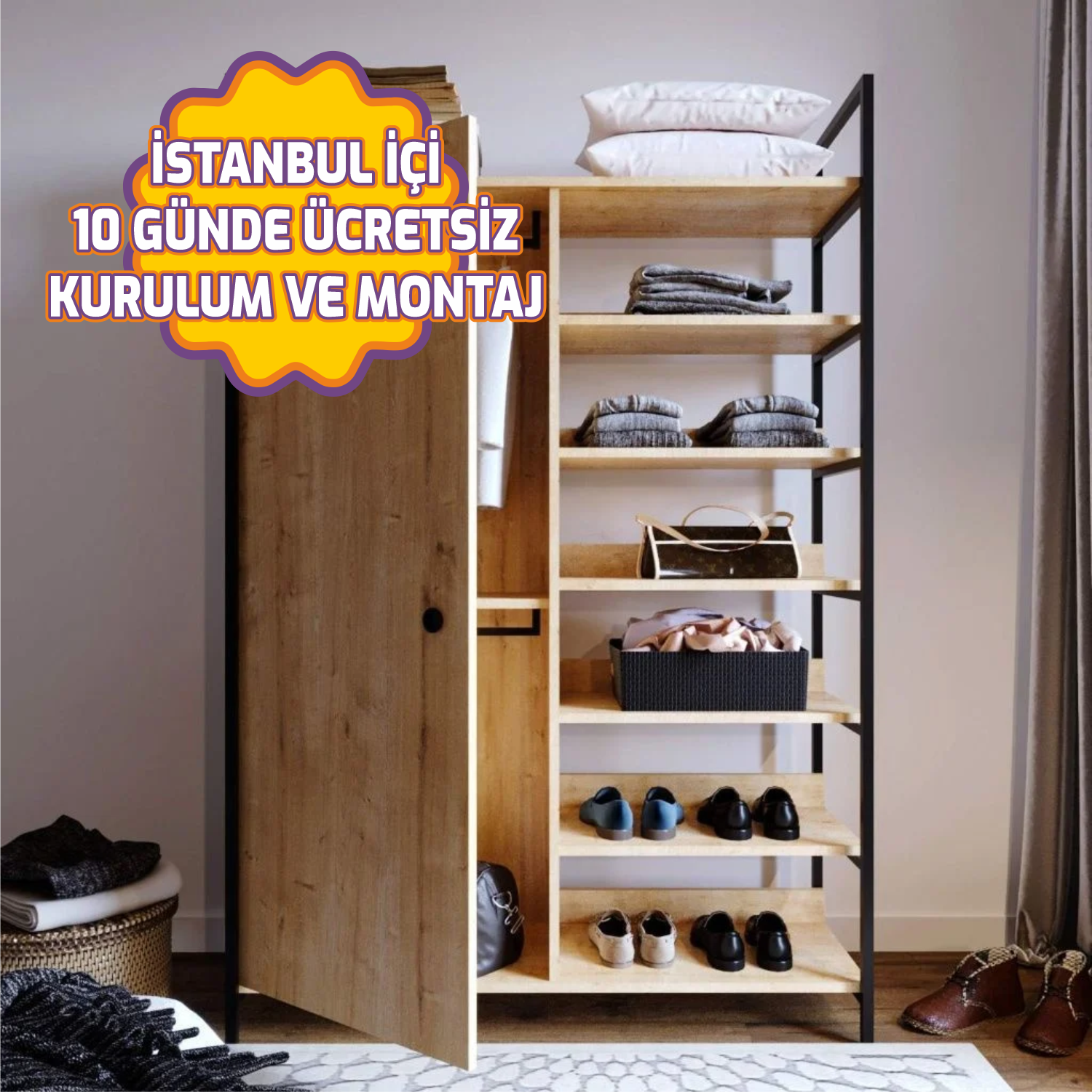 Rüzgar Trend Gardırop Tek Büyük Kapaklı 100*180*40 cm