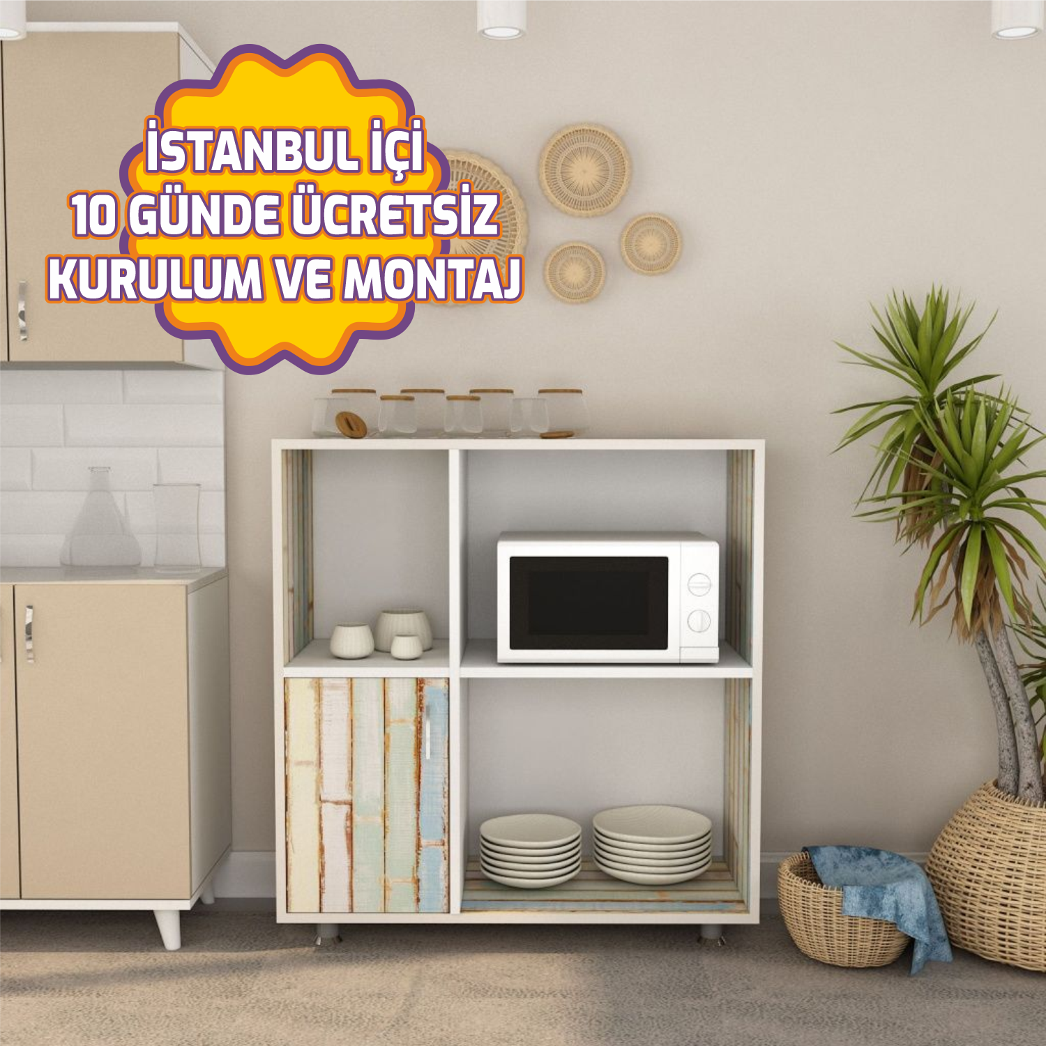 Özel Baskılı Pratik Mutfak Dolap 100*100*35 cm